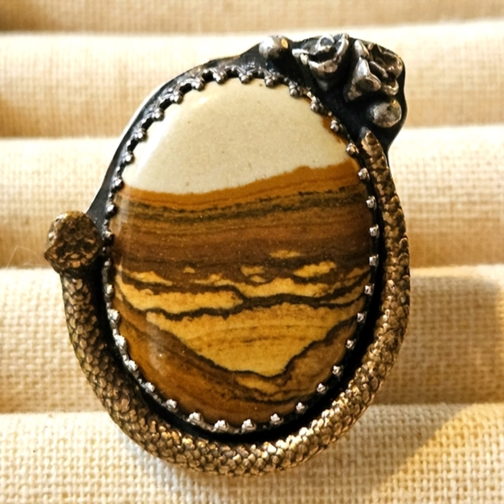 Amazing Artesian Shape of Fire Sterling Picture Jasper Ring